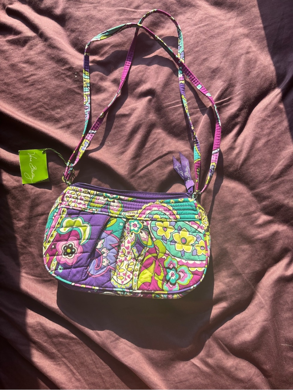 Vera Bradley Purple Floral Quilted Mini Crossbody with Multicolor Pattern